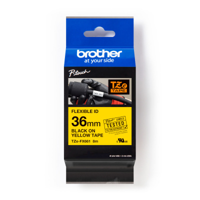 Brother TZ-FX661 / TZe-FX661 Pro Tape, 36mm x 8m, flexi, czarny druk / żółty podkład, taśma oryginalna
