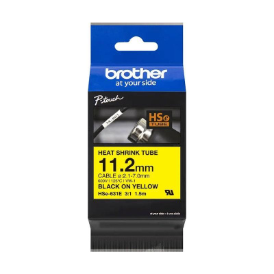 Brother HSe-631E Pro Tape, 11.2 mm x 1.5 m, czarny druk / żółty podkład , taśma oryginalna