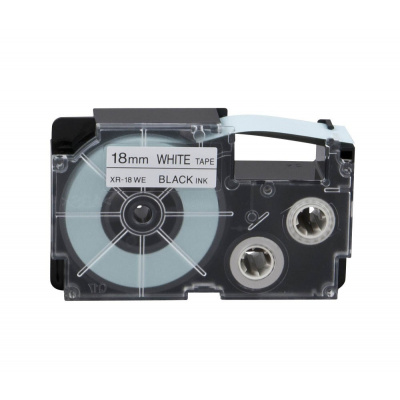 Casio XR-18WE1, 18mm x 8m, czarny druk / biały podkład, taśma oryginalna