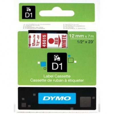 Dymo D1 45015, S0720550, 12mm x 7m czerwony druk / biały podkład, taśma oryginalna