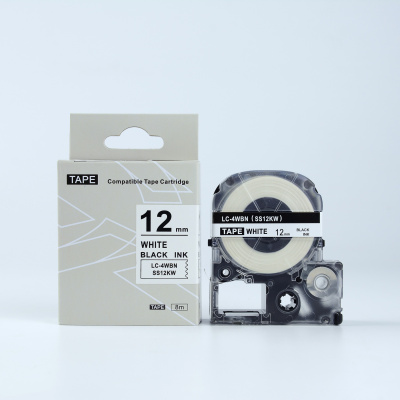 Epson HTS12KW, 12mm x 8m, czarny druk / biały podkład, taśma zamiennik