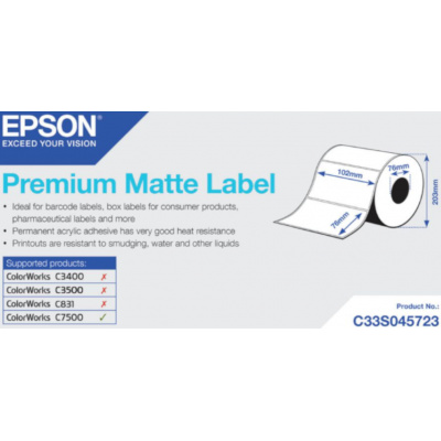 Epson C33S045723 Premium Matte, dla ColorWorks, 102x76mm, 1570szt., biały etykiety samoprzylepne