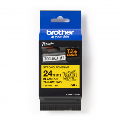 Brother TZ-S651 / TZe-S651 Pro Tape, 24mm x 8m, czarny druk/żółty podkład, taśma oryginalna