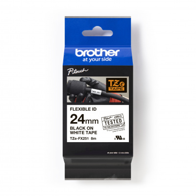 Brother TZ-FX251 / TZe-FX251 Pro Tape, 24mm x 8m, czarny druk/biały podkład, taśma oryginalna