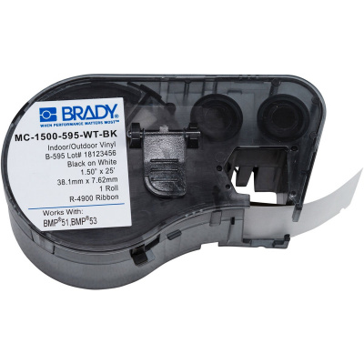 Brady MC-1500-595-BK-WT / 143386, taśma samoprzylepna 38.10 mm x 7.62 m