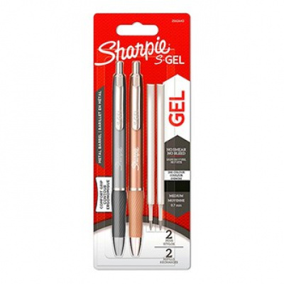 Sharpie 2162643, pióro żelowe S-Gel Metal, czarny, 2szt., 0.7mm, dodatkowe 2 wkłady