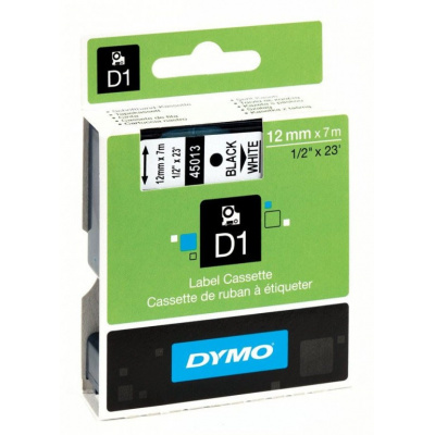 Dymo D1 45013, S0720530, 12mm x 7m czarny druk / biały podkład, taśma oryginalna