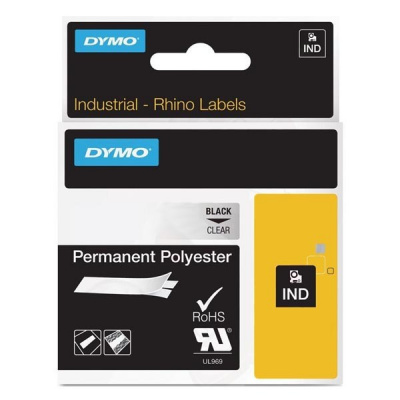 Dymo Rhino 622290, 19mm x 5,5m, czarny druk / przezroczysty podkład, trwała poliestrowa taśma oryginalna