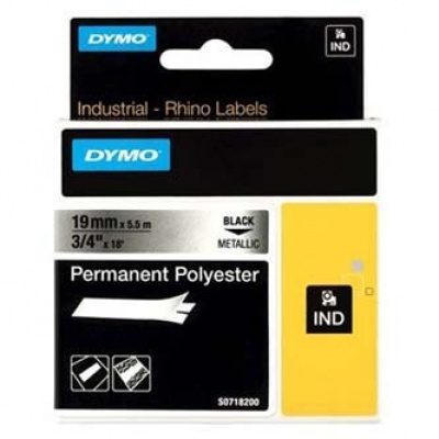 Dymo Rhino 18487, 19mm x 5.5m, czarny druk / metaliczny podkład, taśma oryginalna