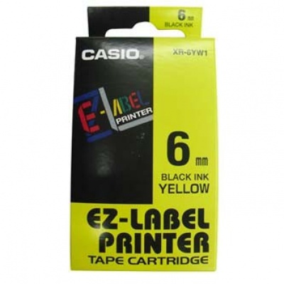 Casio XR-6YW1, 6mm x 8m, czarny druk / żółty podkład, taśma oryginalna