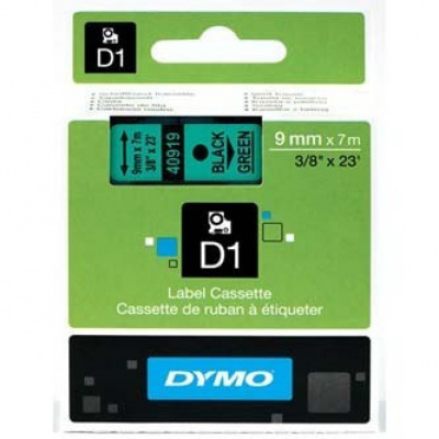 Dymo D1 40919, S0720740, 9mm x 7m czarny druk / zielony podkład, taśma oryginalna