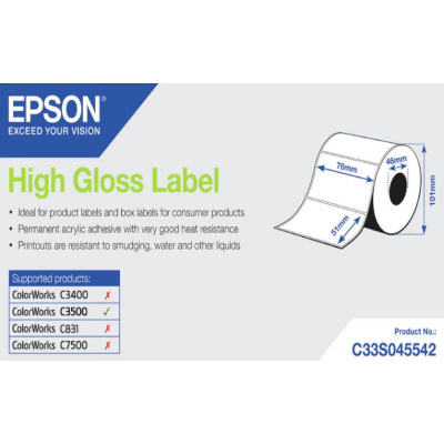 Epson C33S045542 High Gloss, dla ColorWorks, 76x51mm, 610szt., biały etykiety samoprzylepne