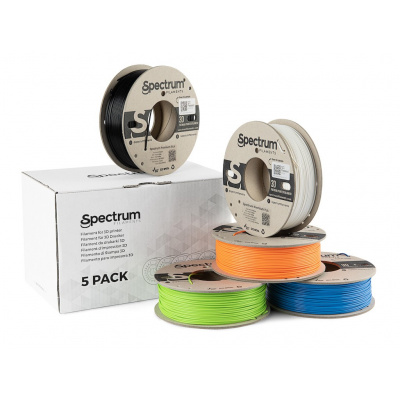 Spectrum 80747 3D filament, Premium PLA, 1,75mm, 5x250g, biały, czarny, Pomarańczowy, Niebieski, Zielony (Mix Polar white, Deep black, Lion orange, Pacific Blue, Lime green)