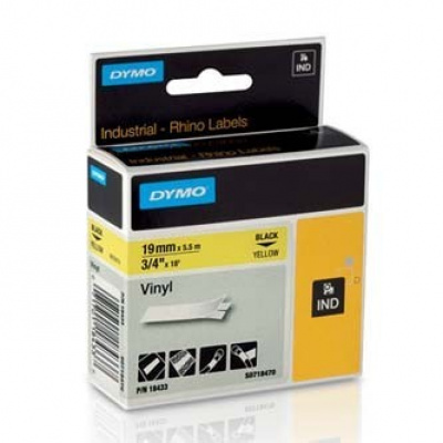 Dymo Rhino 18433, S0718470, 19mm x 5,5m czarny druk / żółty podkład, taśma oryginalna