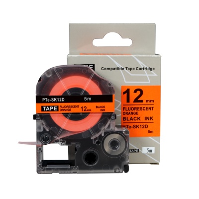 Epson SK12D, 12mm x 5m, czarny druk / fluorescencyjny pomarańczowy podkład, taśma zamiennik