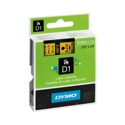 Dymo D1 40918, S0720730, 9 mm x 7 m, czarny druk / żółty podkład, taśma oryginalna