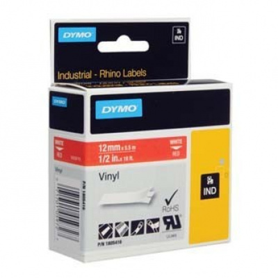 Dymo 1805416, 12mm x 5,5m, biały druk / czerwony podkład, taśma oryginalna