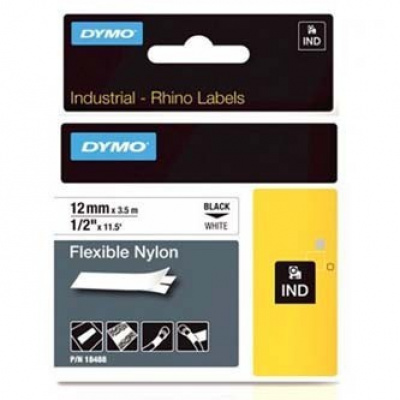Dymo Rhino 18488, S0718100, 12mm x 3,5m czarny druk / biały podkład, taśma oryginalna