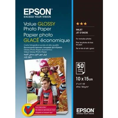 Epson Value Glossy Photo Paper C13S400038, 183 g/m2, 10x15cm, 50szt., błyszczący, biały, papier fotograficzny