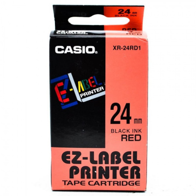 Casio XR-24RD1, 24mm x 8m, czarny druk / czerwony podkład, taśma oryginalna
