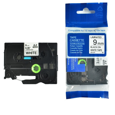 Taśma zamiennik Brother TZ-NFX221/TZe-NFX221, 9mm x 5m, flexi, nylon, czarny druk/biały podkład