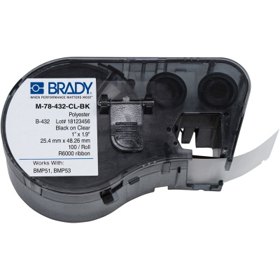 Brady M-78-432-CL-BK / 143283, Label Printer Labels, 25.40 mm x 48.26 mm