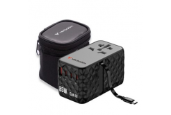 Verbatim CNT-02 GaN III 32127, Uniwersalny adapter podróżny, 3x USB-C PD QC 4+, 1x USB-C kabel, 1x USB-A QC, czarny, 85W