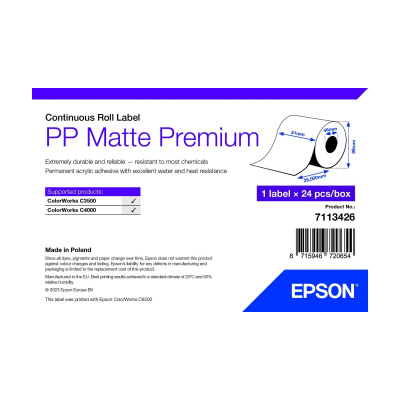 Epson 7113426 PP Matte, dla ColorWorks, 51mm x 29m, polipropylen, biały etykiety samoprzylepne