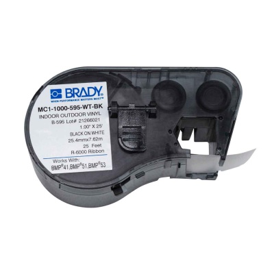 Brady MC1-1000-595-WT-BK / 131582, taśma samoprzylepna 25.40 mm x 7.62 m