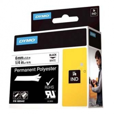 Dymo Rhino 1805442, 6mm x 5,5m, czarny druk / biały podkład, taśma oryginalna