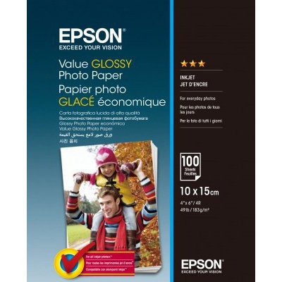 Epson S400039 Value Glossy Photo Paper, błyszczący, biały, papier fotograficzny, 10x15cm, 183 g/m2, 100 szt.