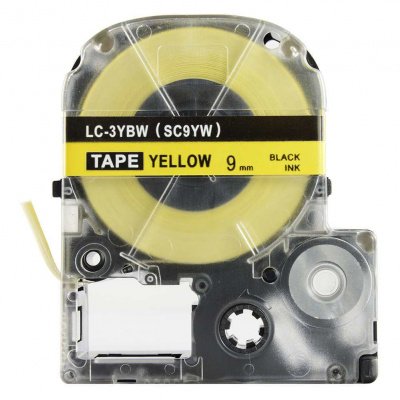 Epson LK-3YBP, SC9YW, C53S653002, 9mm x 9m, czarny druk / żółty podkład, taśma zamiennik