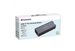 Verbatim 32171 stacja dokująca, USB-C Pro, 15-port, 2x HDMI, RJ45, microSD, 2x USB-A 3.0, USB-C PD, szary
