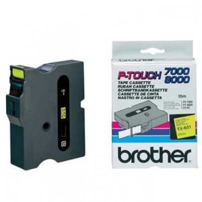 Brother TX-651, 24mm x 15m, czarny druk / żółty podkład, taśma oryginalna
