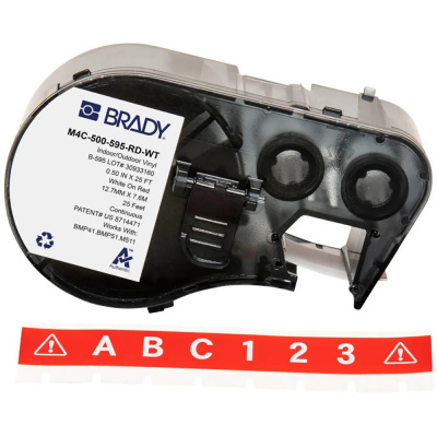 Brady M4C-750-595-RD-WT / 170829, 19.05 mm x 7.62 m, Winyl, biały druk / czerwony podkład