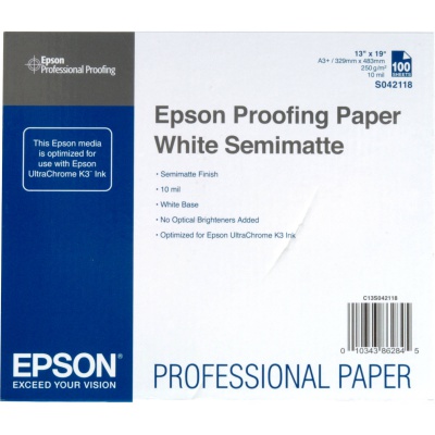 Epson S042118 Proofing Paper White, papier fotograficzny, półbłyszczący, biały, A3+, 250 g/m2, 100 szt.