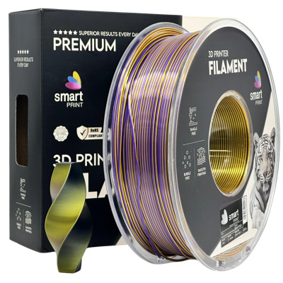 Smart Print FG-S108-E1, 3D filament, PLA Silk, 1,75mm, 1000g, Tri Color, Wielokolorowy (Black, Gold, Purple)