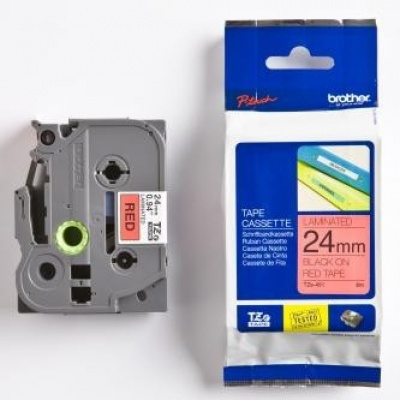 Brother TZ-451 / TZe-451, 24mm x 8m, czarny druk / czerwony podkład, taśma oryginalna