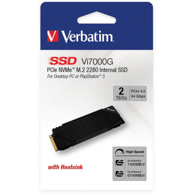 Interní disk SSD Verbatim interní NVMe, 2000GB, GB, Vi7000G M.2, 49368, 7400 MB/s-R, 6700 MB/s-W