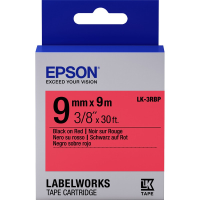 Epson LabelWorks LK-3RBP C53S653001 9mm x 9m, czarny druk / pastelowe czerwony podkład, taśma oryginalna