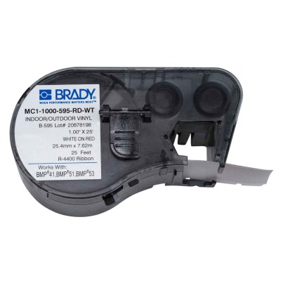 Brady MC1-1000-595-RD-WT / 131596, taśma samoprzylepna 25.40 mm x 7.62 m