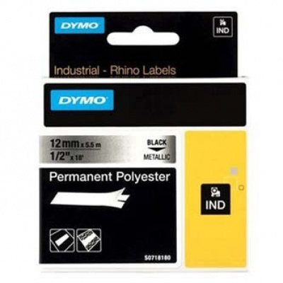Dymo Rhino 18486, S0718180, 12mm x 5,5m czarny druk / metaliczny podkład, taśma oryginalna