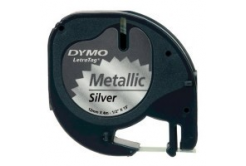 Dymo LetraTag 91208 S0721730 12mm x 4m czarny druk / srebrny podkład taśma oryginalna metaliczna
