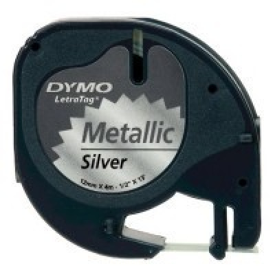 Dymo LetraTag 91208 S0721730 12mm x 4m czarny druk / srebrny podkład taśma oryginalna metaliczna