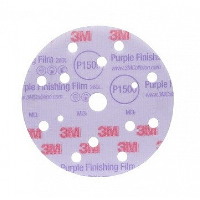 3M 260L Hook-it™ Delikatny krążek ścierny, 15 otworów 3M 260L Hook-it™ Delikatny krążek ścierny, 15 otworów, P800, średnica 150 mm (51155)
