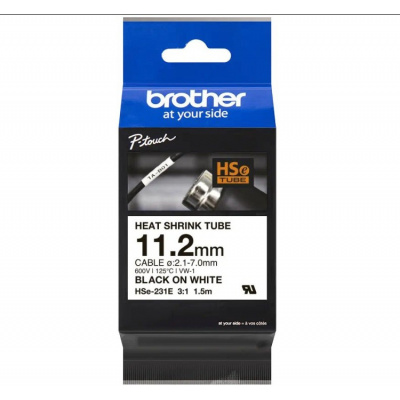 Brother HSe-231E Pro Tape, 11.2 mm x 1.5 m, czarny druk / biały podkład , taśma oryginalna