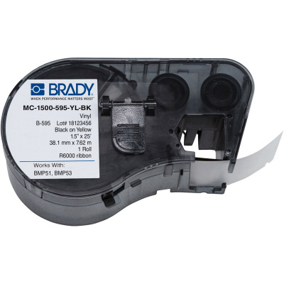 Brady MC-1500-595-YL-BK / 143378, taśma samoprzylepna 38.10 mm x 7.62 m