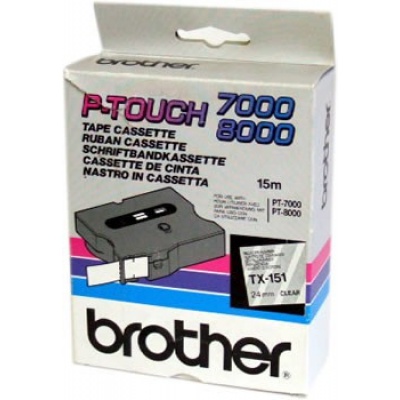 Brother TX-151, 24mm x 15m, czarny druk / przezroczysty podkład