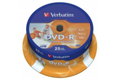 Verbatim DVD-R, Wide Inkjet Printable ID Brand, 43538, 4.7GB, 16x, spindle, 25-pack, 12cm, pro archivaci dat