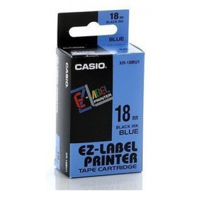 Casio XR-18BU1, 18mm x 8m, czarny druk / niebieski podkład, taśma oryginalna